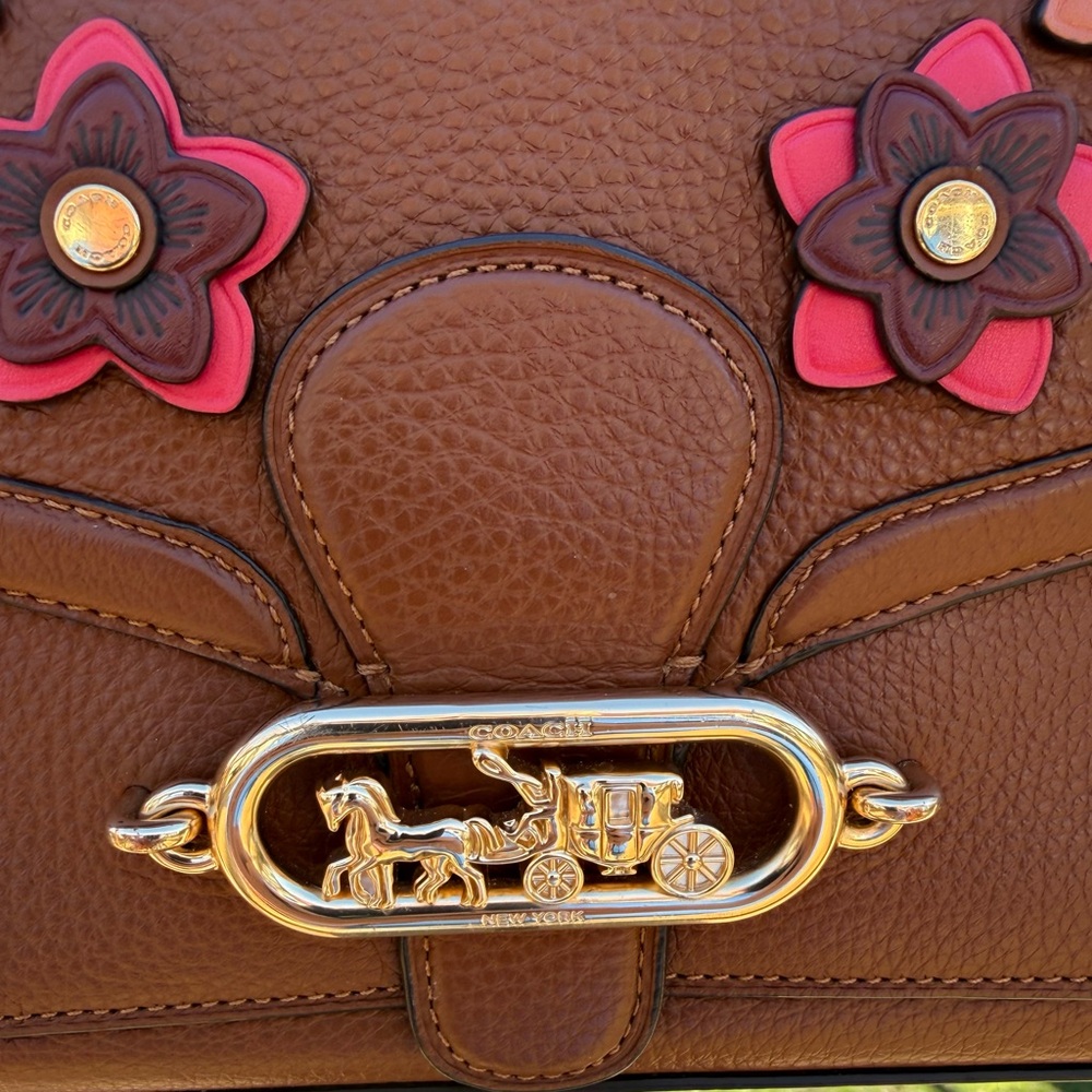 Coach Jade with Daisy Appliqué Brown Leather Crossbody - Picture 3 of 7